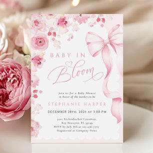 Bébé rose En Fleur Baby shower Invitation