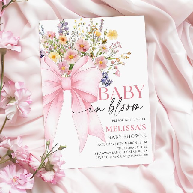 Bébé rose en fleur Baby shower Invitation (Créateur téléchargé)