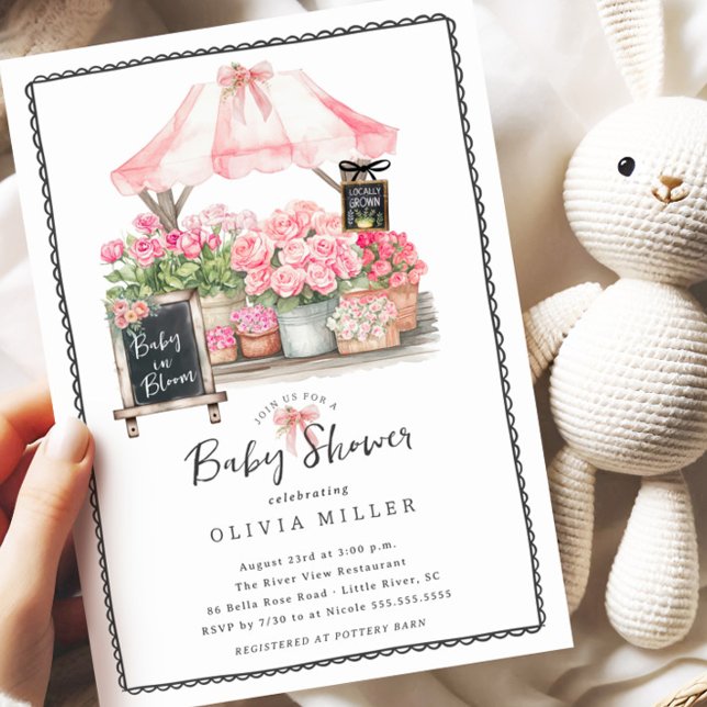 Bébé rose Fleur Douche Invitation (Créateur téléchargé)