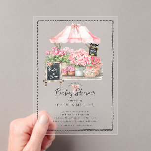Bébé rose Fleur Douche Invitation