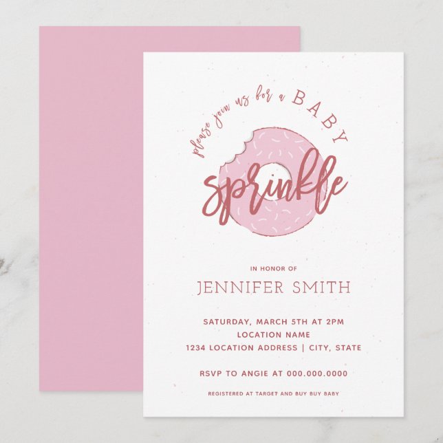 Bébé rose Girl Sprinkle Shower Invitation (Devant / Derrière)