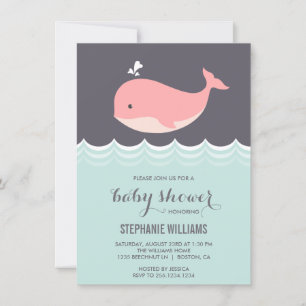 Bébé rose mignonne Baleine Bébé Douche Invitations