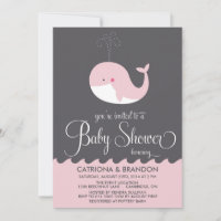 Bébé rose mignonne Baleine Bébé Douche Invitations
