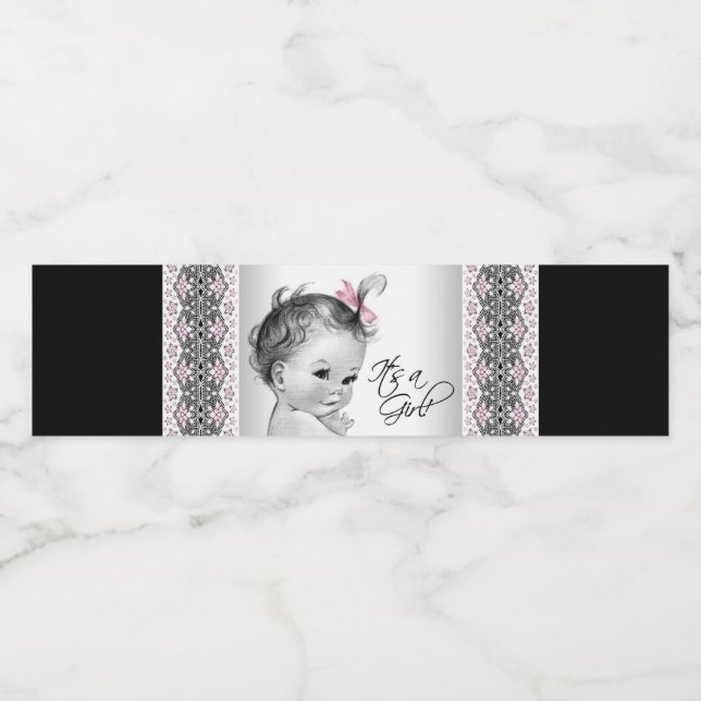 Bébé rose noir fille bouteille d'eau Étiquettes (Étiquettes simples)
