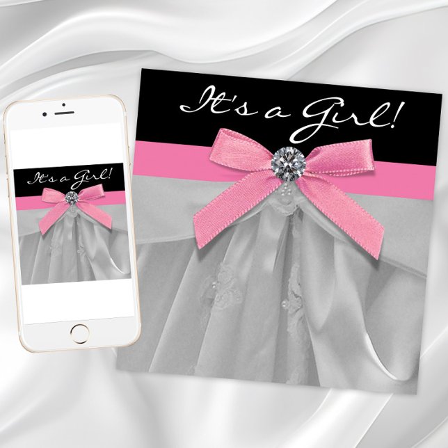 Bébé rose noir fille douche Invitations (Créateur téléchargé)