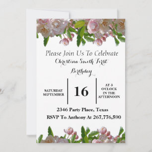 Bébé rose pâle Floral Anniversaire Invitation