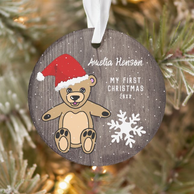 Bébé`s premier Noël Bois Teddy Ours Père Noël (Arbre)