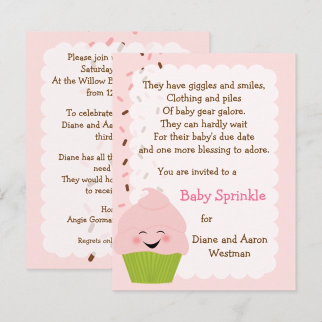 Bébé Saupoudré Dans Une Invitation À Pink (Devant / Derrière)