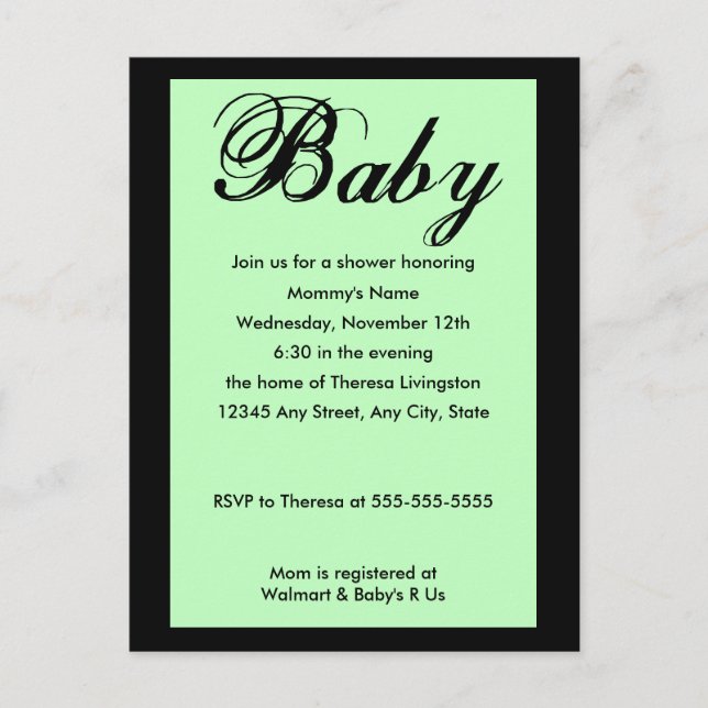 Bébé Script Baby shower Invitation Vert (Devant)