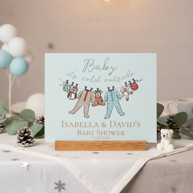 Bébé son Baby shower froid à l'extérieur de l'hive (Baby It's Cold Outside Baby Blue Winter Baby Shower Sign. Cute Winter Wonderland Animals & Pajamas)