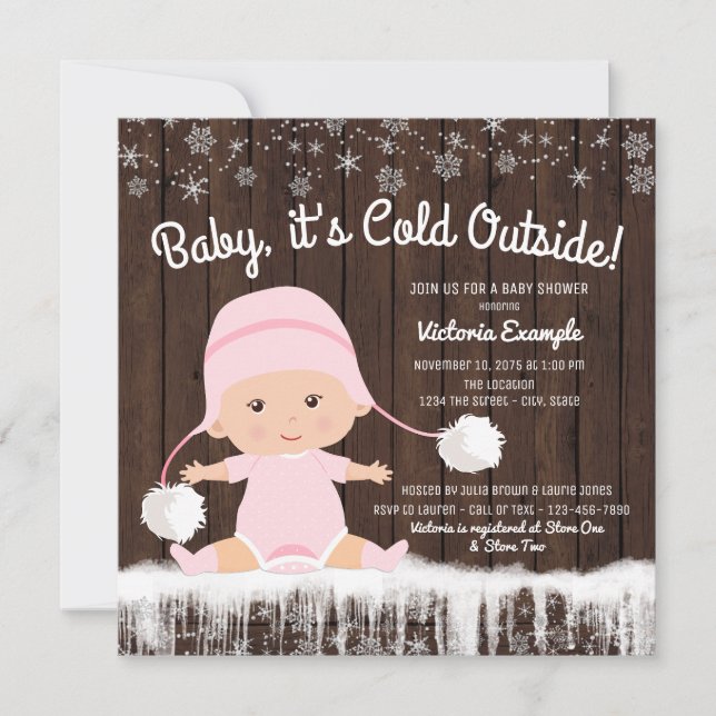 Bébé son froid dehors Baby shower fille Invitation (Devant)