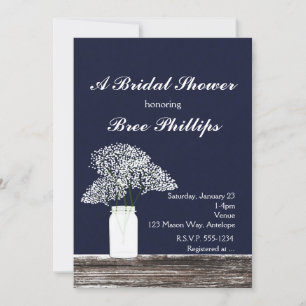 Bébé souffle à Mason Jar Rustique Blue Invitations