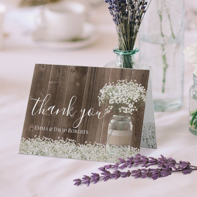 Bébé souffle floral jarre Merci en bois rustique (Créateur téléchargé)