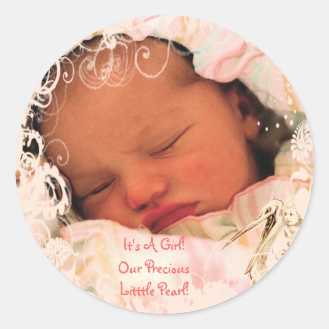 Bébé Stickers Fille avec votre photo bébé (Devant)