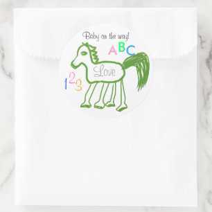 Bébé sur le chemin Cheval Vert ABC 123 Stickers