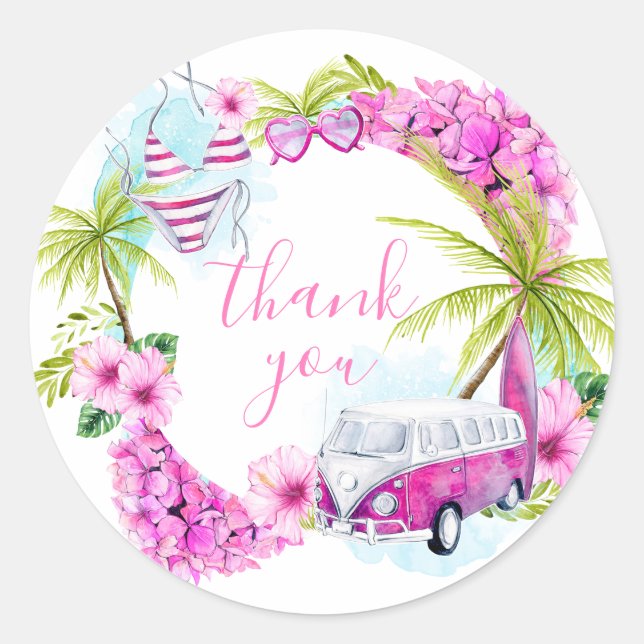 Bébé Surf Fille Favoriser Merci Sticker (Devant)