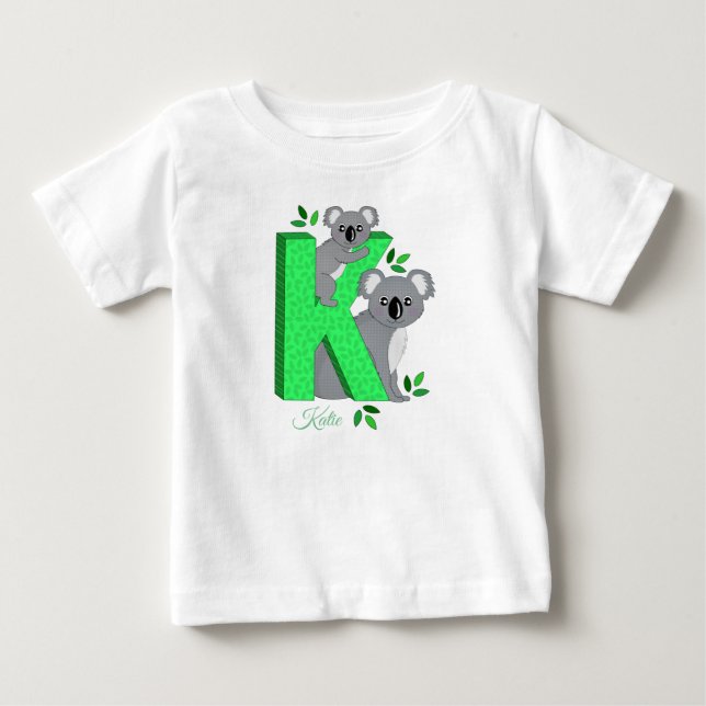 Bébé T-shirt personnalisé - K pour le koala (Devant)