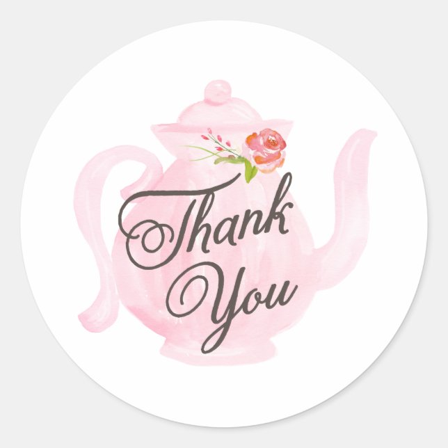 Bébé Tea Party Merci rose Favor Sticker (Devant)