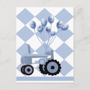 Bébé Tracteur bleu avec Balloons Carte postale