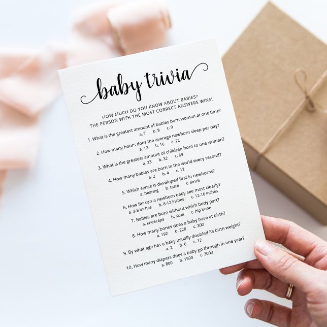Bébé Trivia Jeu avec Réponses Carte Baby shower (Créateur téléchargé)