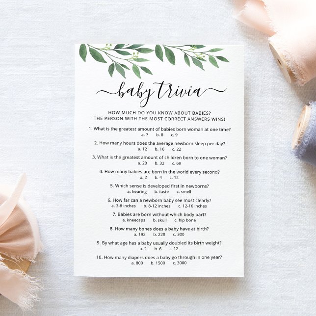 Bébé Trivia Jeu avec Réponses Carte Baby shower (Créateur téléchargé)