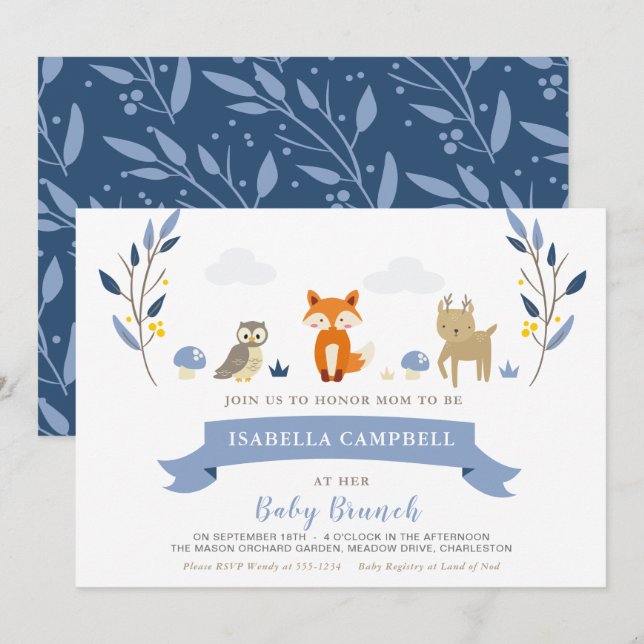 Bébé Woodland Brunch Invitation (Devant / Derrière)