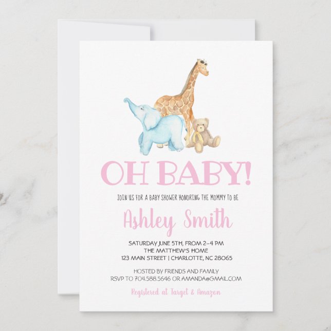 Bébé zoo animal baby shower invitation (Devant)