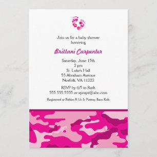 Bébée Camouflage rose Douche Invitations pieds CAM