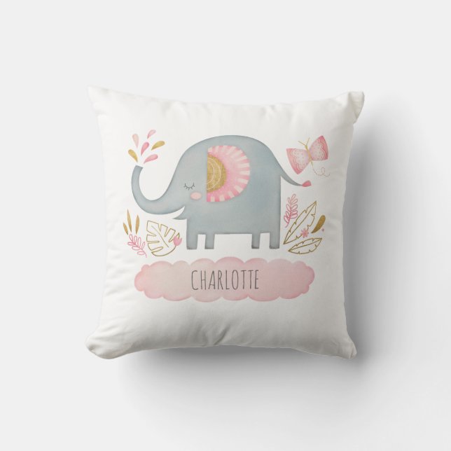 Bébée mignonne fille éléphant Coussin (Recto)