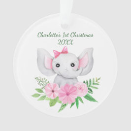 Bébés 1er Noël Pink Elephant Vert Floral