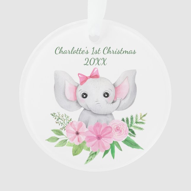 Bébés 1er Noël Pink Elephant Vert Floral (devant)