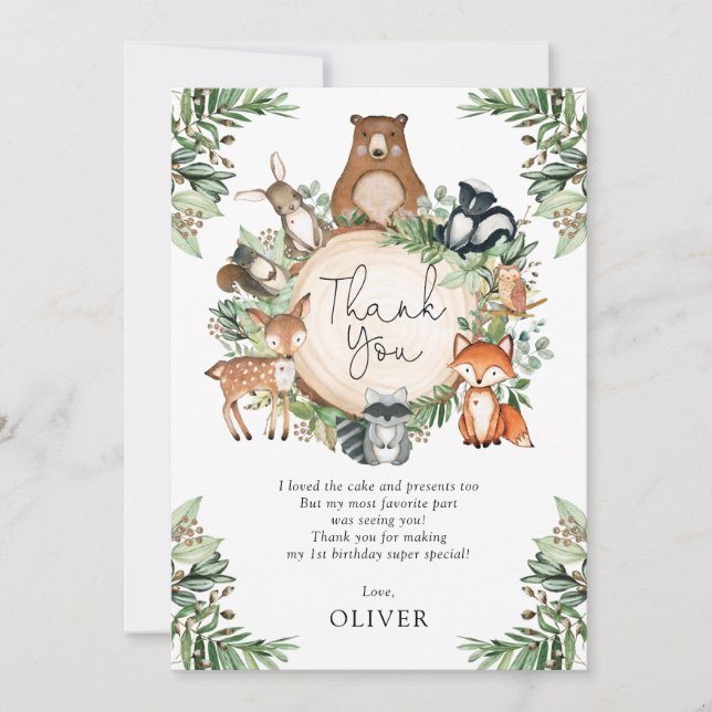 Bébés animaux Carte de remerciements vert pâle Boi (Devant)