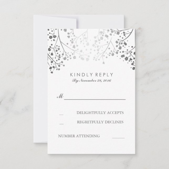 Bébé's Breath Argent Floral Wedding Cartes RSVP (Devant)