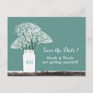 Bébé's Breath Mason Jar Enregistrer la date Carte 