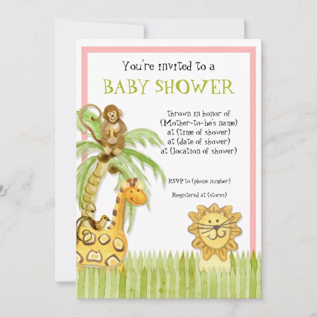 Bébés de la jungle, Baby shower garçon Invitation  (Devant)