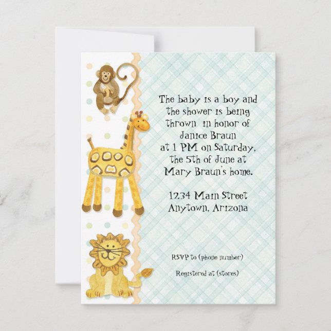 Bébés de la jungle, Baby shower garçon Invitation  (Devant)