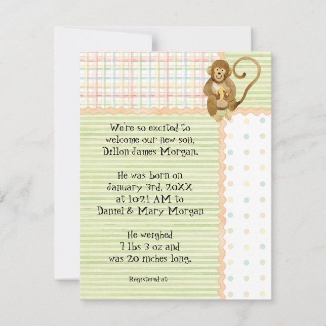Bébés de la jungle, Bébé garçon Faire-part de nais (Devant)