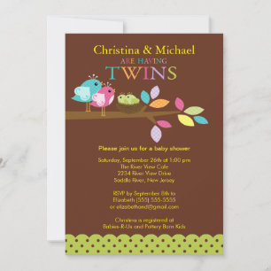 Bébés Oiseaux Nest Twins Baby Shower Invitations