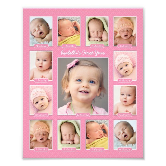 Bébés Première année Gardien rose Collage photo (Devant)