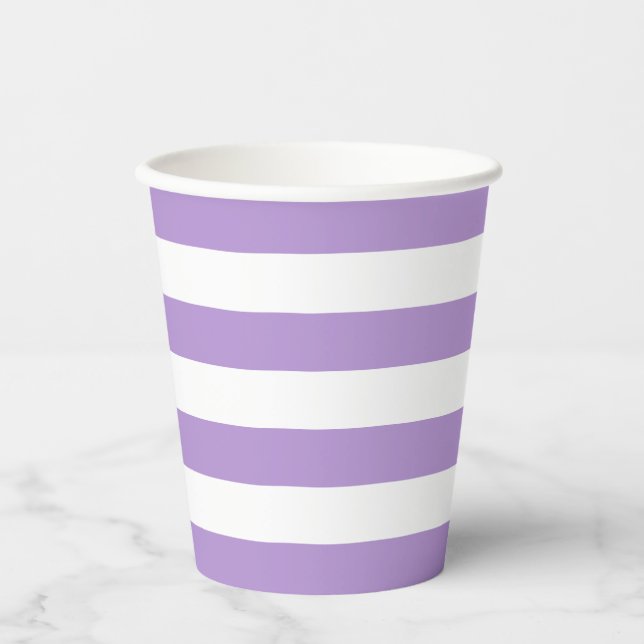 Becher aus lila und weißem Streifen (Vorderseite)