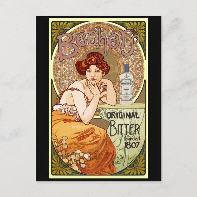 Bechers Bitter - Alfons Mucha Art Nouveau Postkarte (Vorderseite)