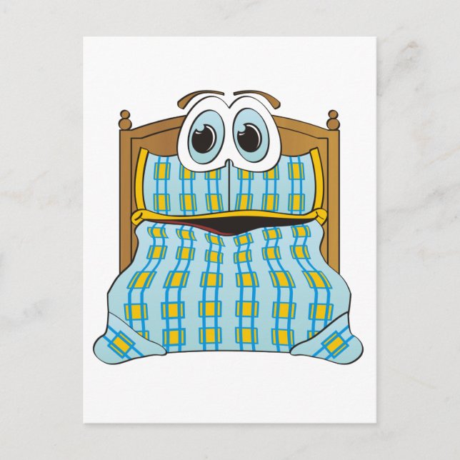 Bed Cartoon Blue und Gold Postkarte (Vorderseite)