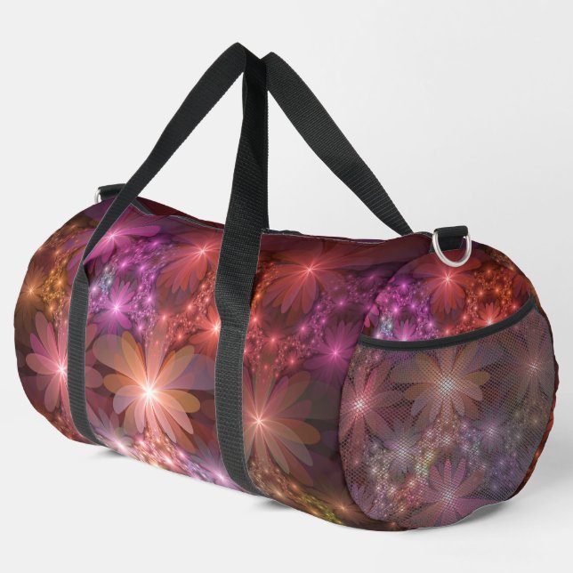 Bed of Blume farbenfrohe Shiny Abstrakte Fraktal K Duffle Bag (Rechte Ecke)
