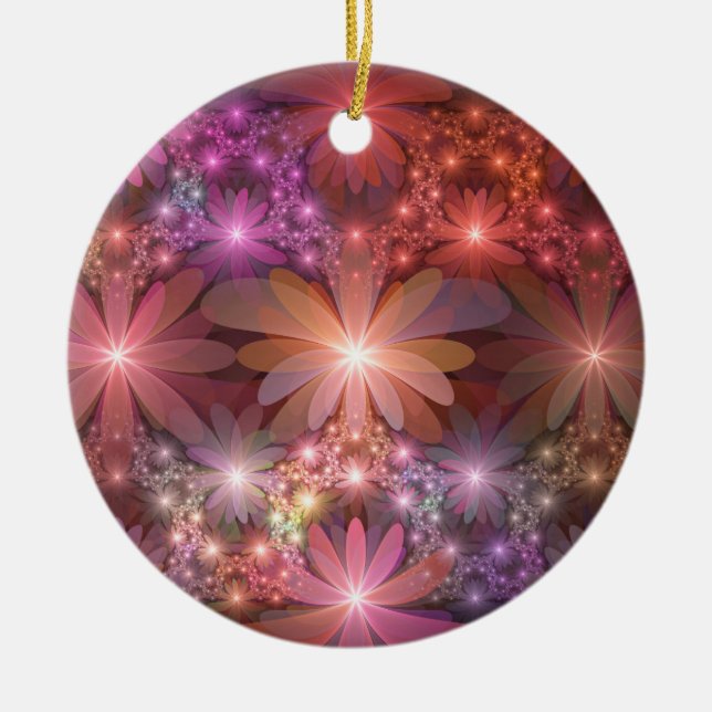 Bed of Blume farbenfrohe Shiny Abstrakte Fraktal K Keramik Ornament (Vorne)