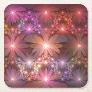 Bed of Blume farbenfrohe Shiny Abstrakte Fraktal K Rechteckiger Pappuntersetzer