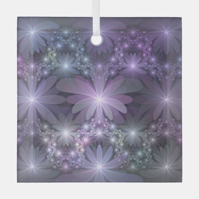 Bed of Blume Trendy Shiny Abstraktes Fraktal Kunst Ornament Aus Glas (Vorderseite)