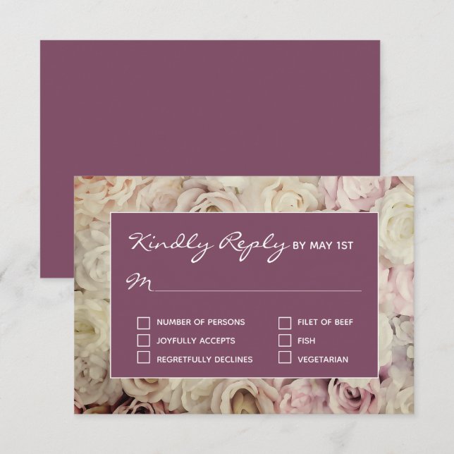 Bed of Rose & Amaranth Pink RSVP Karten (Vorne/Hinten)