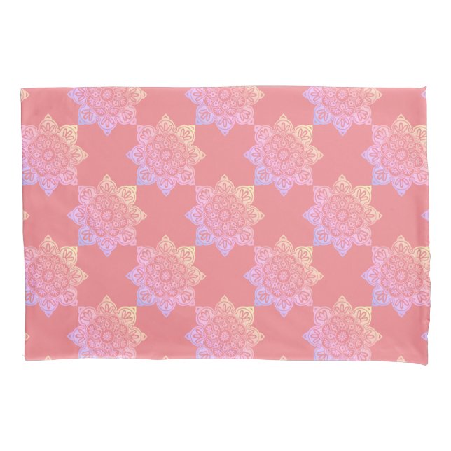 Bed Pillowcase mit Boho Medallien auf Pfirsich Kissenbezug (Vorderseite)