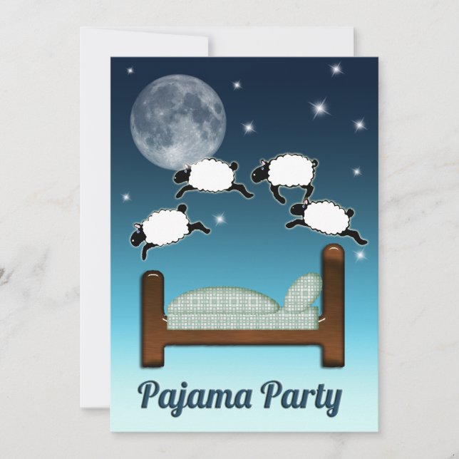 Bed, Sky und Counting Sheep bei Night PJ Party Einladung (Vorderseite)