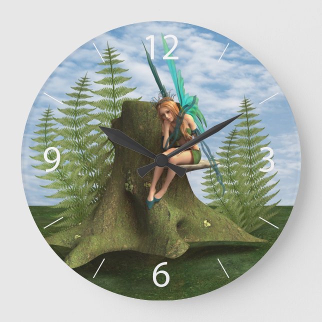 Bedachtungsvoll Fairy Große Wanduhr (Vorderseite)
